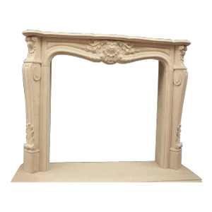 Hand-Carved Fireplace Mantel by Italian Artisans in Crema Moca Limestone