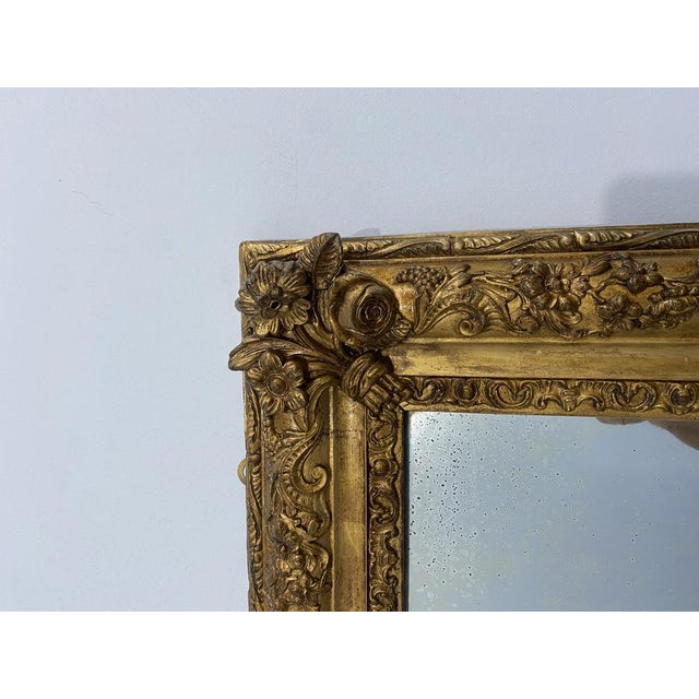 Glass Antique French Napoleon Gold Leaf Mirror, 1870s For Sale - Image 7 of 16
