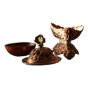 Mid 20th Century Tibetan Kapala Ritual Vessel Set – Copper & Brass