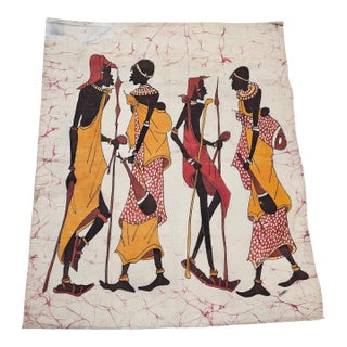 Vintage African Batik Wall Art, Hand Painted Textile Tapestry Wall Art For Sale