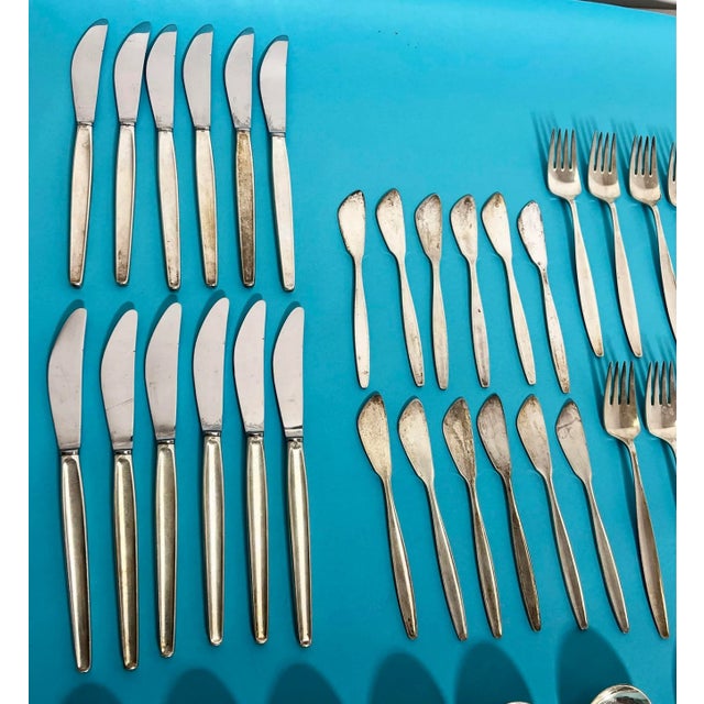 Mid-Century Modern Circa 1950s Georg Jensen Sterling Silver "Cypress" Flatware, Service for Twelve- 93 Pieces For Sale - Image 3 of 10