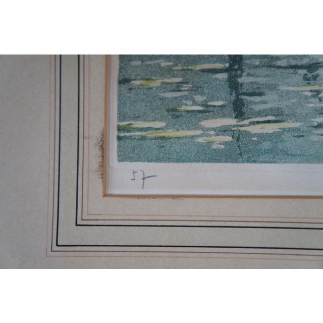 Vintage German Hand Signed Colored Etching European Cottage River Landscape 18" For Sale - Image 10 of 12