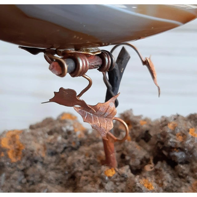 Black 14k Gold Mounted Agate Bird on Crystal Rock Sculpture For Sale - Image 8 of 12