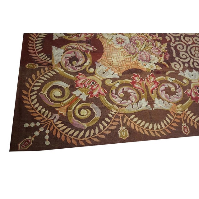 Early 19th Century 1830s Brown Medallion Antique French Charles X Period Aubusson Rug 14'8"x15' Flatweave Wool Carpet For Sale - Image 5 of 6