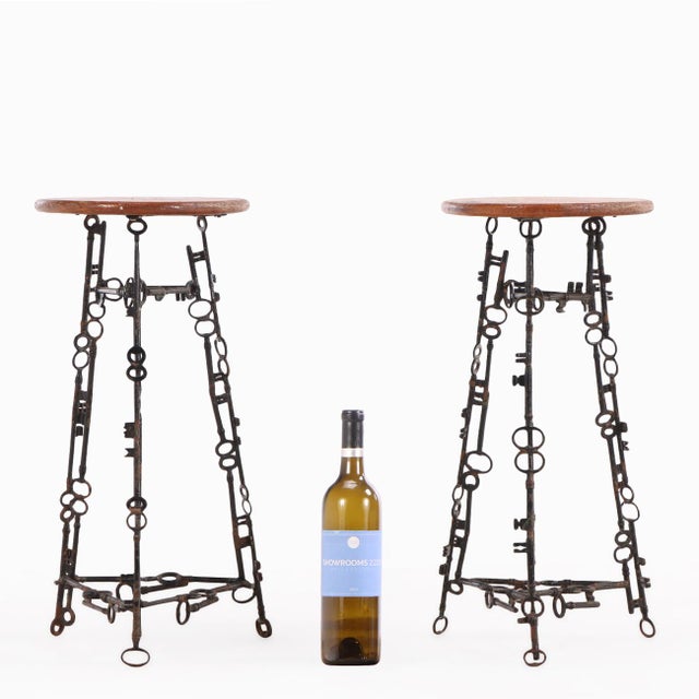 1960s Pair of Artist-Made Iron and Oak Stools, C 1960 For Sale - Image 5 of 5