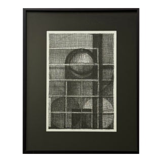 Vintage Postmodernist Minimalist Geometric Charcoal Sketch on Paper, Matted/Framed For Sale