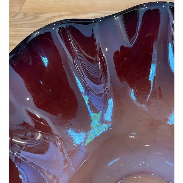 Late 20th Century Vintage Hand-Blown Jozefina Ruffled Art Glass Plum- and Champagne-Colored Bowl For Sale In Seattle - Image 6 of 10