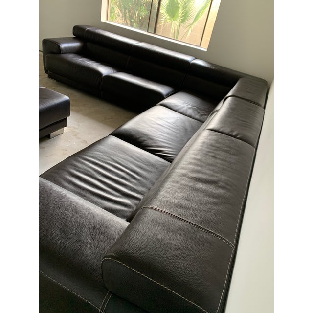 Modern Modernist Italian Espresso Leather Sectional & Ottoman For Sale - Image 3 of 10