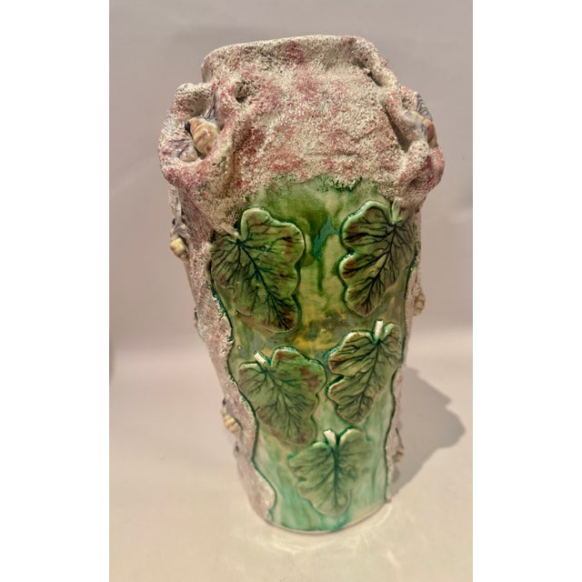 Vintage Mexican Majolica Vase Mercario Murguia Bees & Leaves For Sale In Palm Springs - Image 6 of 13