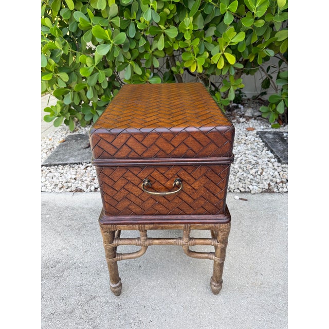 Ornamental & Decorative Materials Vintage Faux Bamboo Leather Wrapped Storage Chest End Table Attributed to Maitland-Smith For Sale - Image 7 of 12