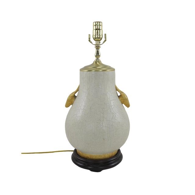 White Pair of Vintage White Porcelain Vase Table Lamps With Crackled Finish, For Sale - Image 8 of 9