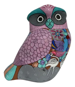 Vintage Hand-Painted Terracotta Owl Figurine