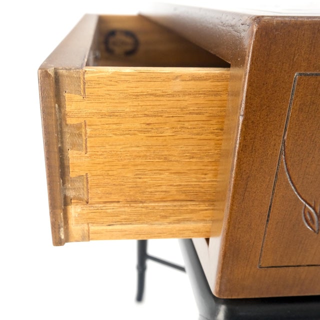 Pair of Kittinger Faux Bamboo Tapered Horn Shape Legs One Drawer End Tables MINT For Sale - Image 10 of 18