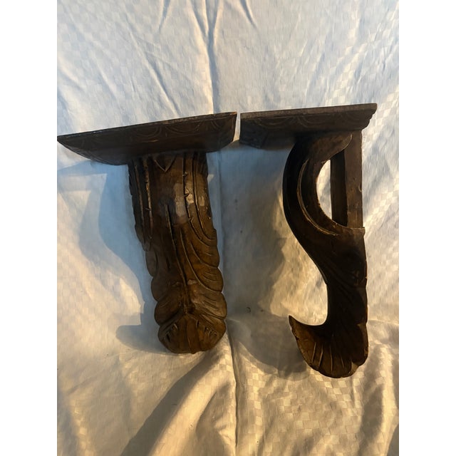 Rustic European Pair Acanthus Leaf Wooden Corbels For Sale - Image 3 of 12