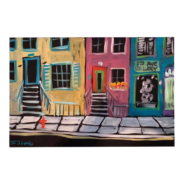 Fine Painting by e.j. Gold, “5th Avenue Gallery” — Original Signed Acrylic on Canvas, 24 X 36 For Sale