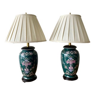 1980's Pair of Chines Ceramic Table Lamps For Sale