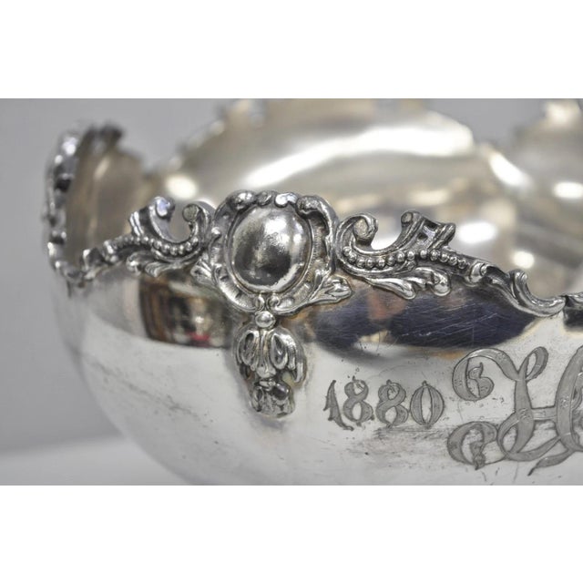 Antique Victorian Silver Plated "1880 H 1905" Monogram Pedestal Fruit Bowl For Sale In Philadelphia - Image 6 of 16