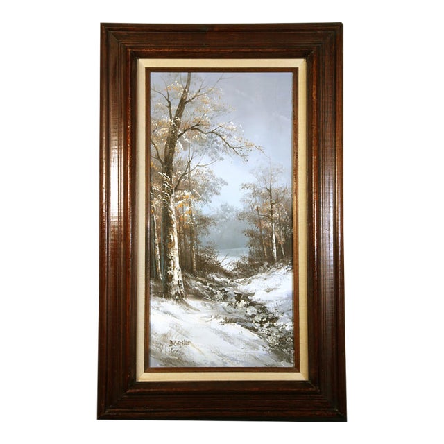 Vintage Signed D. Costello Oil Painting Snowy Forest Path Landscape Framed For Sale