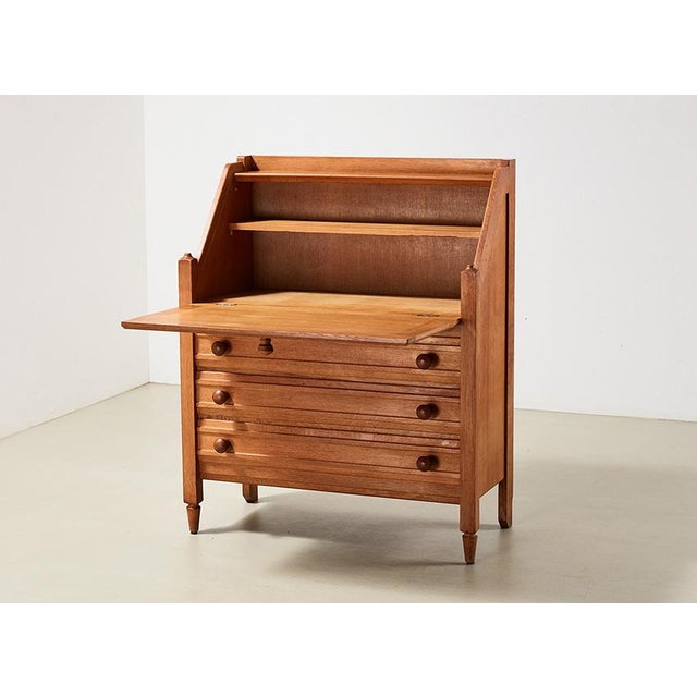 Guillerme et Chambron Oak Secretaire by Guillerme & Chambron for Votre Maison, 1960 For Sale - Image 4 of 12