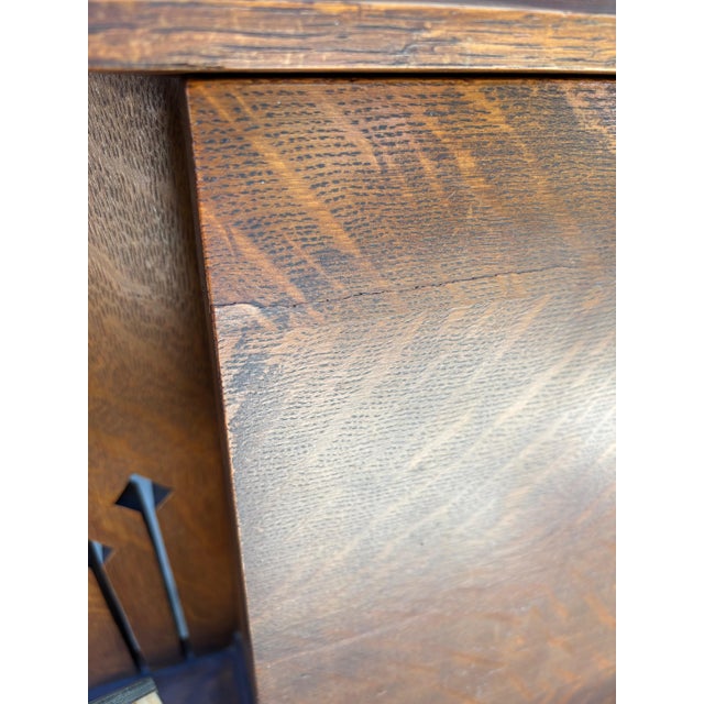 Mission Oak Art & Crafts Drop Leaf Desk Secretary With Pair Stained Glass Lamps For Sale - Image 13 of 14