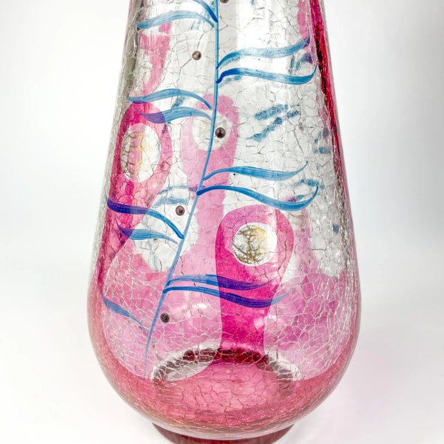 Crackle Glass Enameled Botanical Design Decanter Bohemia, 1950s For Sale In Los Angeles - Image 6 of 9