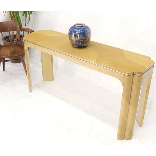 Mid 20th Century Faux Goat Skin Tan Console Sofa Table For Sale - Image 5 of 12