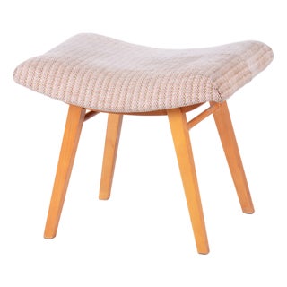 Mid-Century Stool in Upholstery and Beech, Slovakia, 1960s For Sale