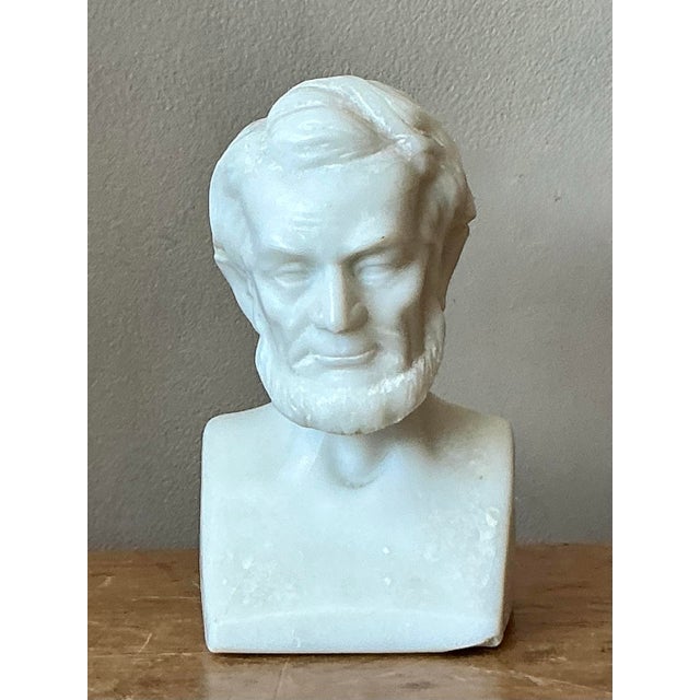 Stone Vintage Boho Carved Marble Bust of a Lincoln For Sale - Image 7 of 7