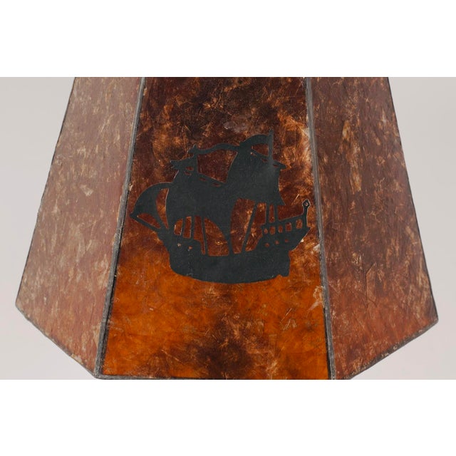 Art Nouveau Vintage Art Nouveau Crane Lamp With a Nautical Sailing Ship Mica Shade For Sale - Image 3 of 7