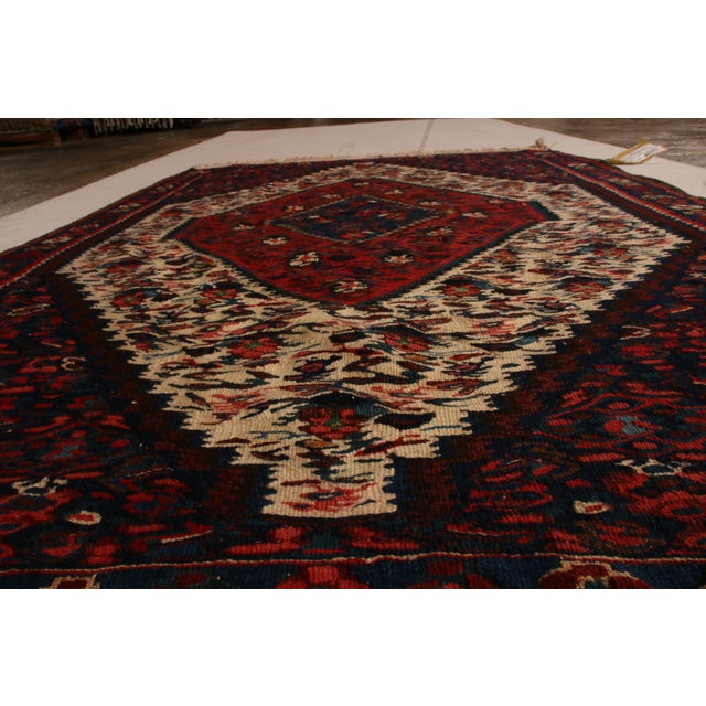 Mid Century Persian Kilim Rug Wool Red Cream Floral Senneh Traditional Flat Weave For Sale - Image 4 of 5