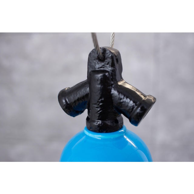 Metal Industrial Enamel Ceiling Lamp in Dark Blue, 2000s For Sale - Image 7 of 10