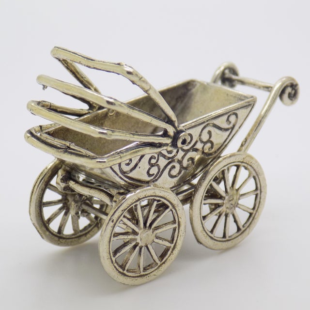 1980s Vintage Italian Handmade Genuine Silver Stroller Miniature Dollhouse Figurine For Sale - Image 5 of 10
