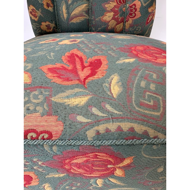 Blue Swedish High Back Lounge Chair With Floral Upholstery, 1950's For Sale - Image 8 of 9