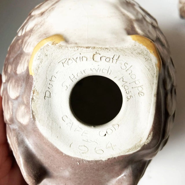 Ceramic Vintage Pair of Pottery Quails Mom Baby Marked Dun Rovin Craft Shoppe 1964 Cape Cod For Sale - Image 7 of 7