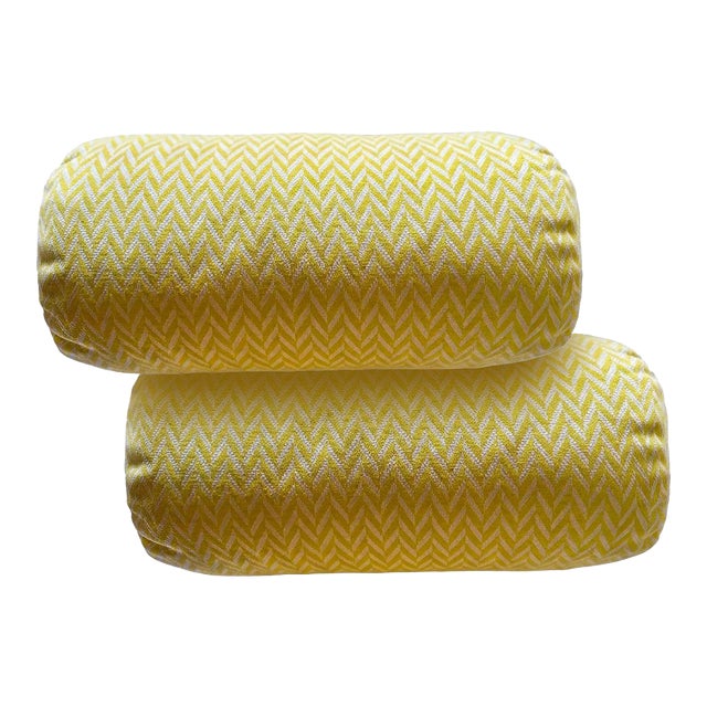 Outdoors and Indoors Contemporary Pastel Yellow Cylinder Pillows, by Arlene Angard, Set of 2 For Sale