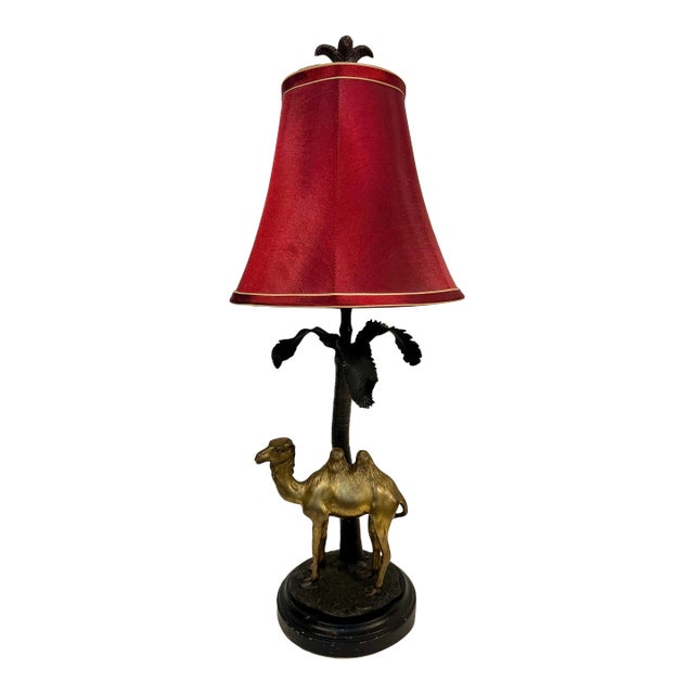 Chic Vintage Maitland-Smith Style Orientalist Brass and Bronze Camel Table Lamp by Oriental Accents For Sale