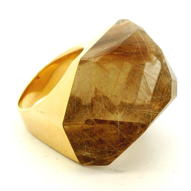 H.Stern for Diane Von Furstenberg 18k Gold Rutilated Quartz Power Ring, Size 6.5 For Sale - Image 12 of 13