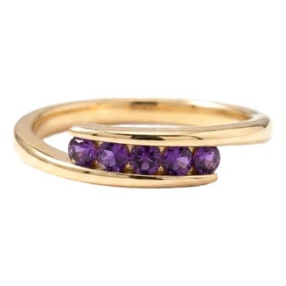Amethyst Bypass Promise Silver Ring - Modern Bridal Ring Gift for Her Us 7 For Sale