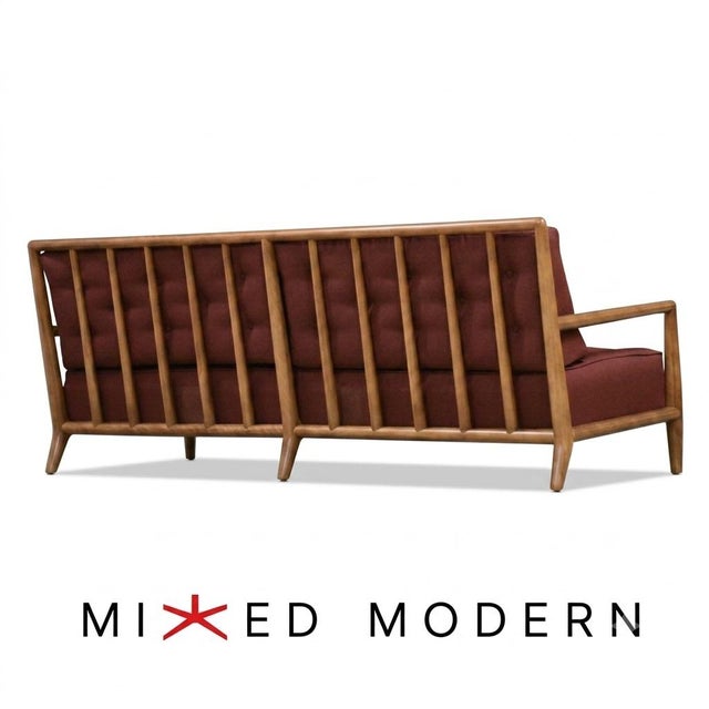 A mid century modern solid birch sofa professionally refinished in a rich walnut color designed by Terence Harold Robsjohn...