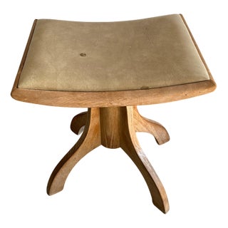 Vintage Wooden Stool with Light Yellow Seat For Sale