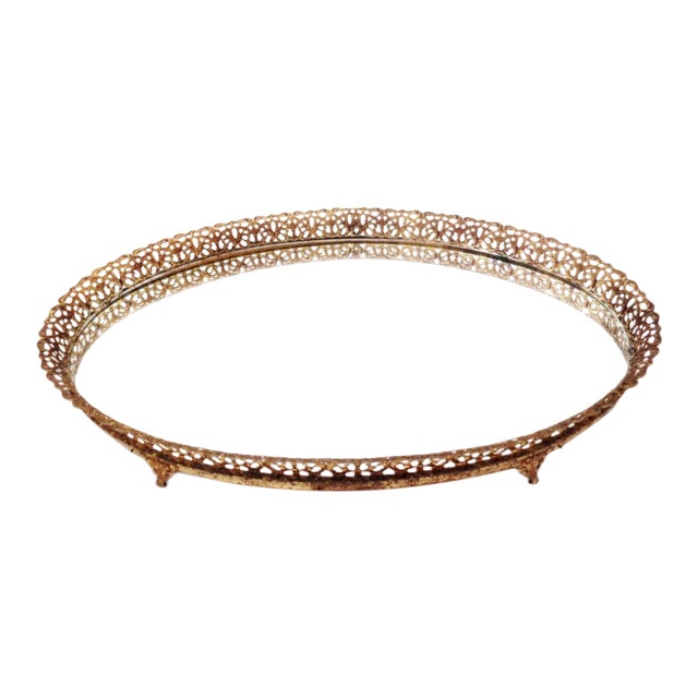 Vintage 1960 S Large Footed Gold Filigree Mirror Vanity Tray Chairish
