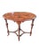 Antique Victorian Style Inlaid Oval Wooden Parlor Table With Turned Legs & Stretcher Base For Sale
