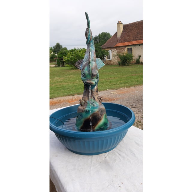 Vallauris Faience Fountain "Dolphin Coat of Arms of the City of Antibes" Height: 83 cm, Length and Width: 40 cm x 25 cm,...