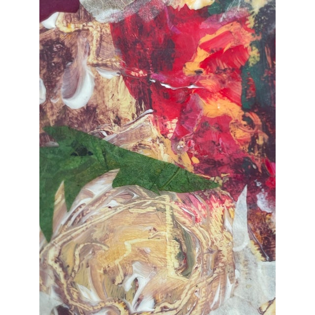 Abstracta Roberta Pruett Beasley Signed Original Mixed-Media Floral Collage Painting, Framed, 20.75" For Sale - Image 4 of 15
