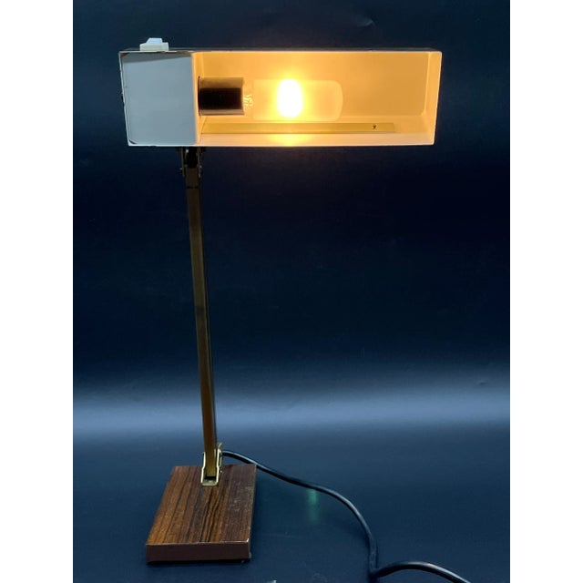 Vintage Brass Bankers Lamp with Wood Veneer Base by Pfäffle, 1960s For Sale - Image 12 of 17