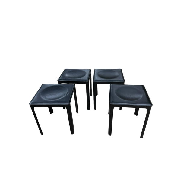 Metal 1970s Set of 4 Vintage Mateo Grassy Black Leather Stools, Italy For Sale - Image 7 of 8