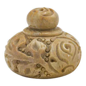 1900s Victorian Small Antique Snuff Pot, Chinese, Carved Marble, Lidded Jar