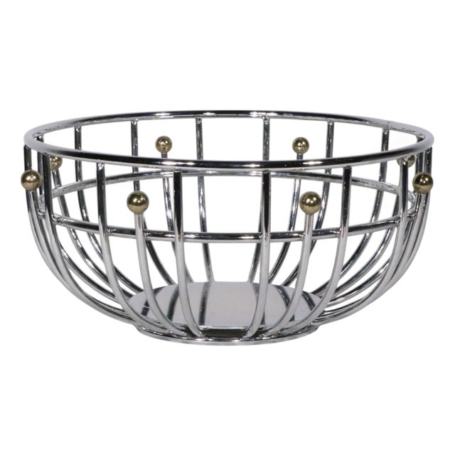 Hollywood Regency Space Age Chrome and Brass Fruit Bowl C. 1960/70's For Sale