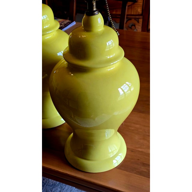 Vintage Grandmillennial Style Yellow Gingerjar Lamps For Sale - Image 12 of 14