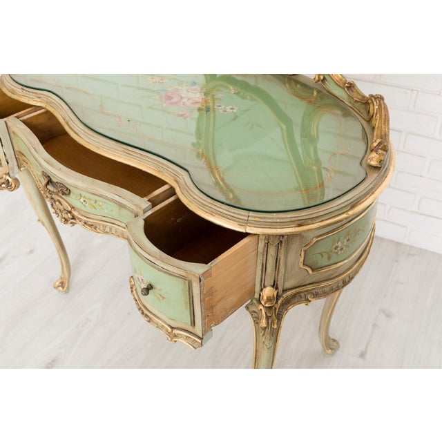 1960s Rococo Revival Vanity Table with Mirror and Glass Top, 1960s For Sale - Image 5 of 9